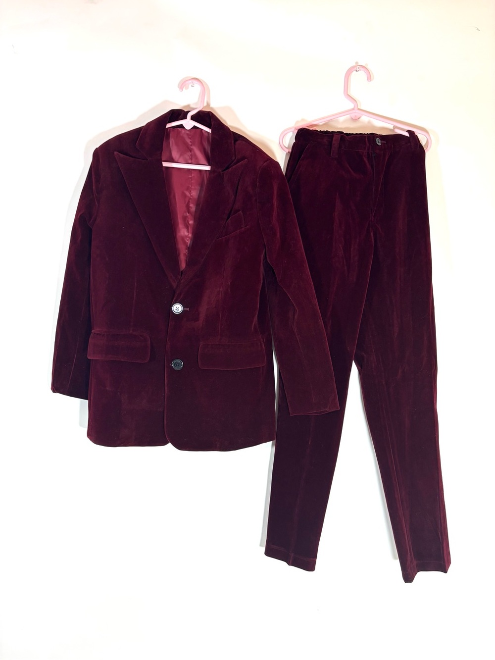 Boys Velvet Blazer and Pants Set - Deep Burgundy Sz 12/14